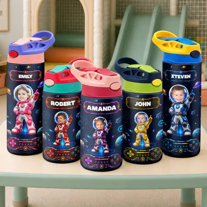 Custom Photo Little Space Explorer - Personalized Insulated Water Bottle With Straw