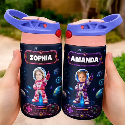 Custom Photo Little Space Explorer - Personalized Insulated Water Bottle With Straw