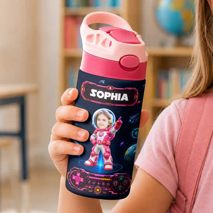 Custom Photo Little Space Explorer - Personalized Insulated Water Bottle With Straw