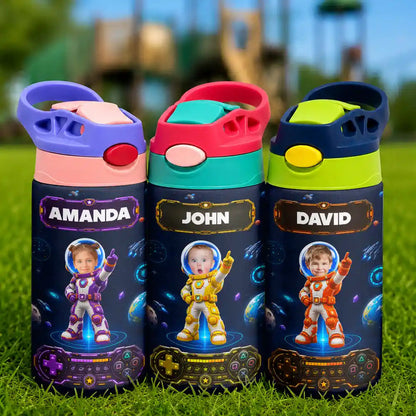 Custom Photo Little Space Explorer - Personalized Insulated Water Bottle With Straw
