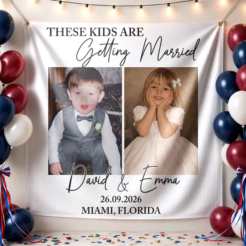 Custom Photo Look Who's Getting Married Couple - Personalized Backdrop