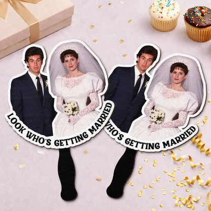 Custom Photo Look Who's Getting Married Couple - Personalized Handheld Fan
