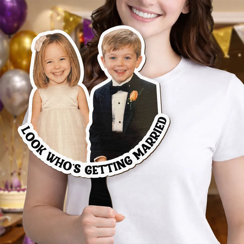Custom Photo Look Who's Getting Married Couple - Personalized Handheld Fan