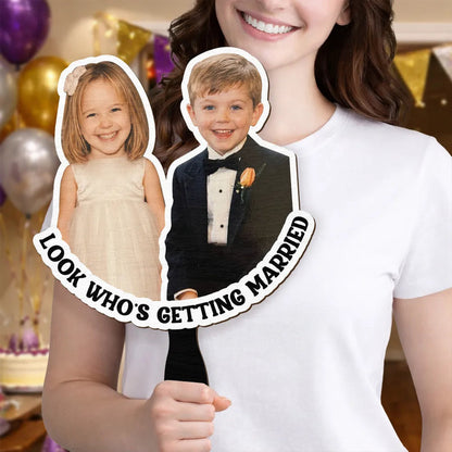 Custom Photo Look Who's Getting Married Couple - Personalized Handheld Fan