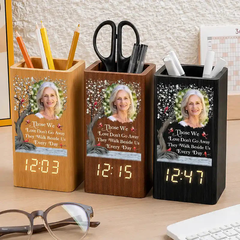 Custom Photo Memorial I'm Always With You - Personalized Pen Holder With Clock