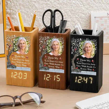Custom Photo Memorial I'm Always With You - Personalized Pen Holder With Clock