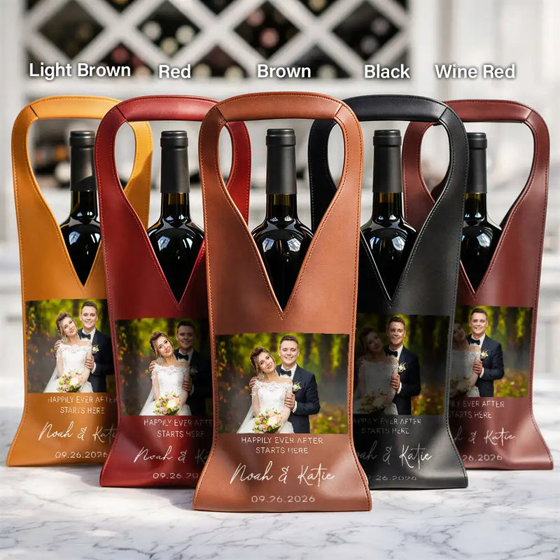 Custom Photo Pairs Well With Getting Married - Personalized Leather Wine Bag