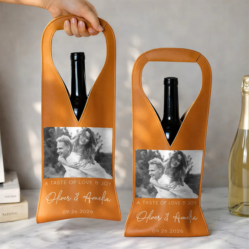 Custom Photo Pairs Well With Getting Married - Personalized Leather Wine Bag