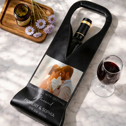 Custom Photo Pairs Well With Getting Married - Personalized Leather Wine Bag