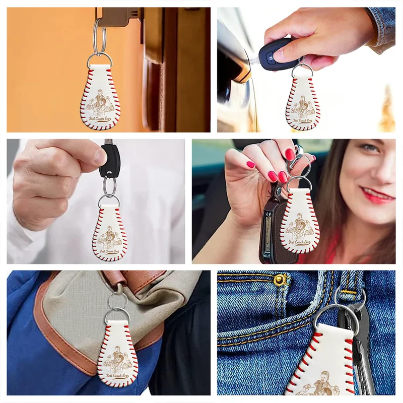 Custom Photo Pencil Drawing Engraved Best Dad Grandpa Ever - Personalized Leather Baseball Keychain