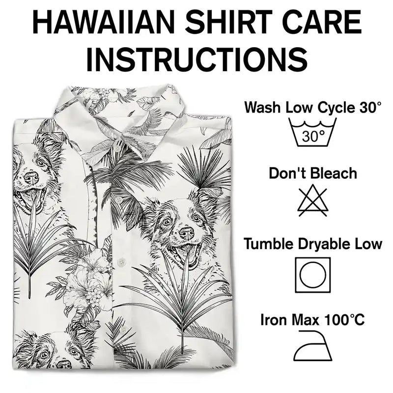 Custom Photo Pencil Drawing Toile De Jouy Pattern Family Pet - Personalized Hawaiian Shirt
