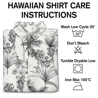 Custom Photo Pencil Drawing Toile De Jouy Pattern Family Pet - Personalized Hawaiian Shirt