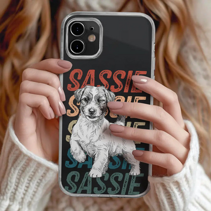 Custom Photo Pencil Sketch Art Dog Cat With Colorful Texts - Personalized Clear Phone Case