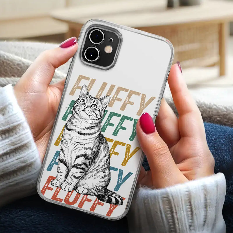 Custom Photo Pencil Sketch Art Dog Cat With Colorful Texts - Personalized Clear Phone Case