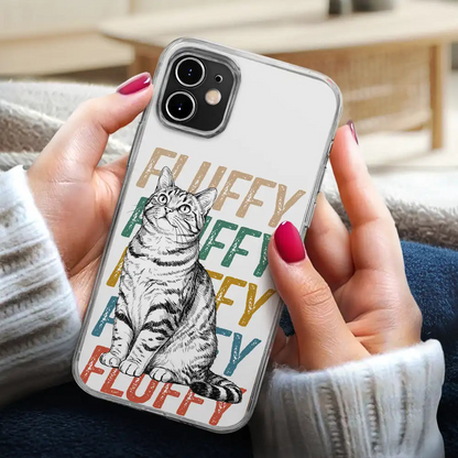 Custom Photo Pencil Sketch Art Dog Cat With Colorful Texts - Personalized Clear Phone Case