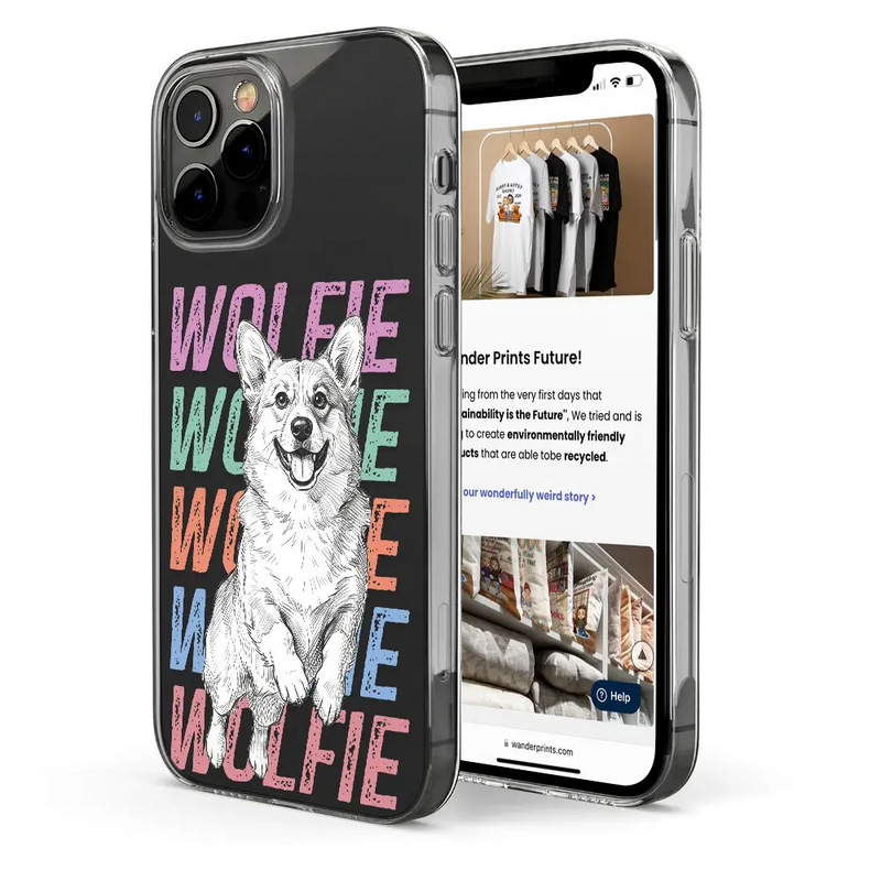 Custom Photo Pencil Sketch Art Dog Cat With Colorful Texts - Personalized Clear Phone Case