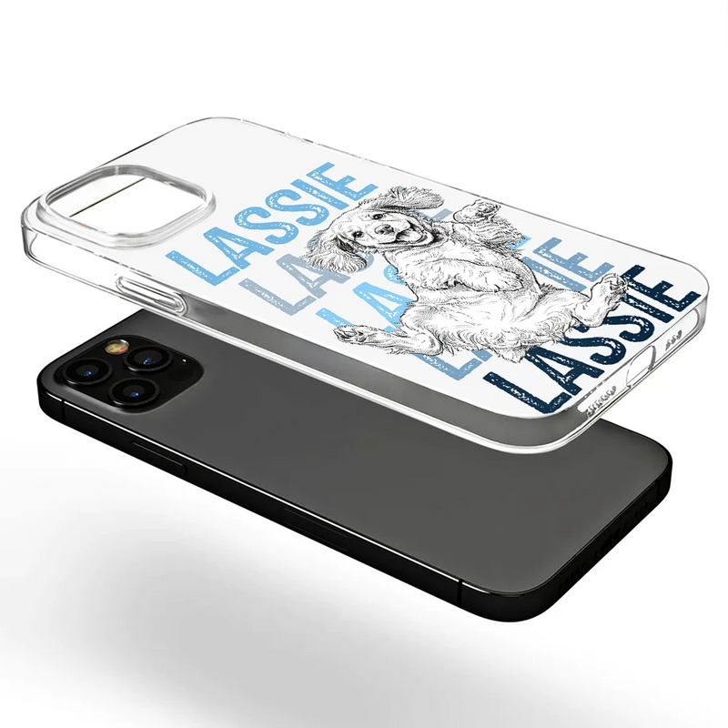 Custom Photo Pencil Sketch Art Dog Cat With Colorful Texts - Personalized Clear Phone Case