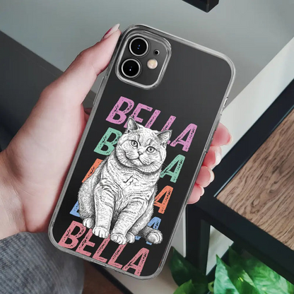 Custom Photo Pencil Sketch Art Dog Cat With Colorful Texts - Personalized Clear Phone Case