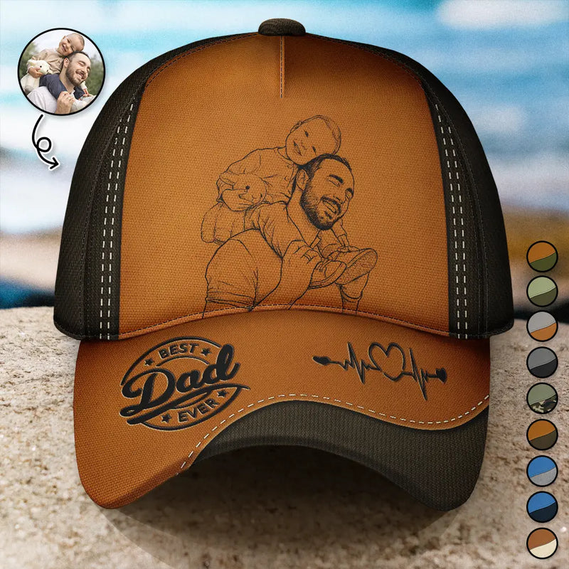 Custom Photo Bold Sketch Best Dad Papa Ever - Personalized Classic Cap
