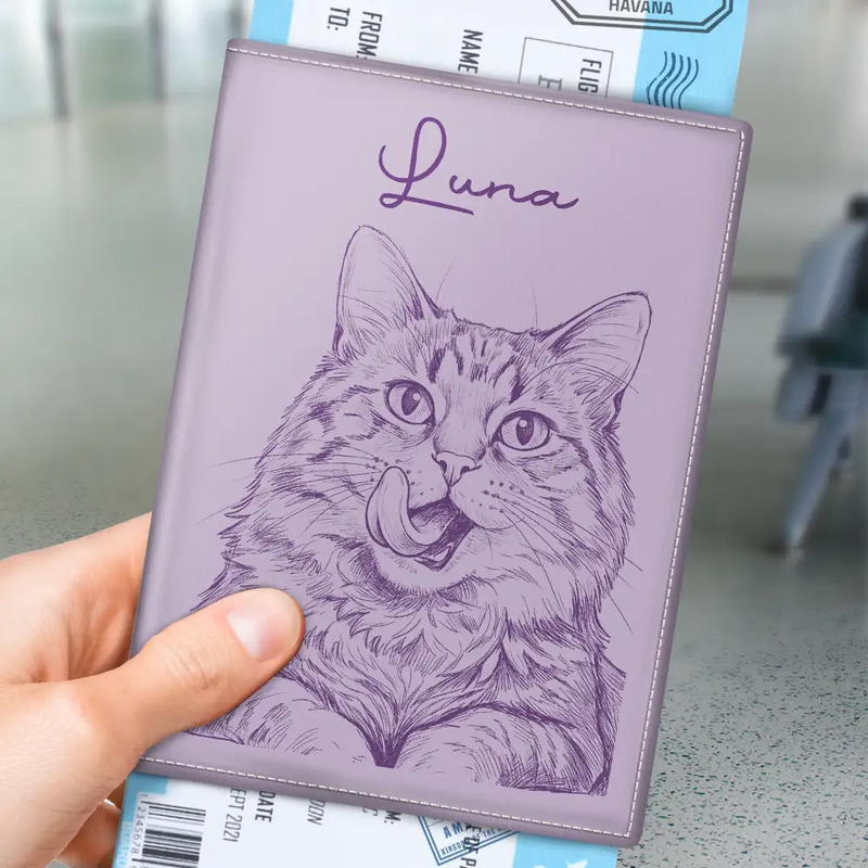 Custom Photo Pencil Sketch Besties Family Pet Funny Portrait - Personalized Passport Cover, Passport Holder