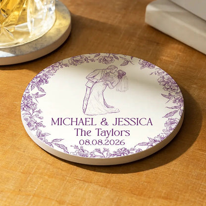 Custom Photo Pencil Sketch Couples Wedding Engaged Bachelor Party - Personalized Ceramic Coaster