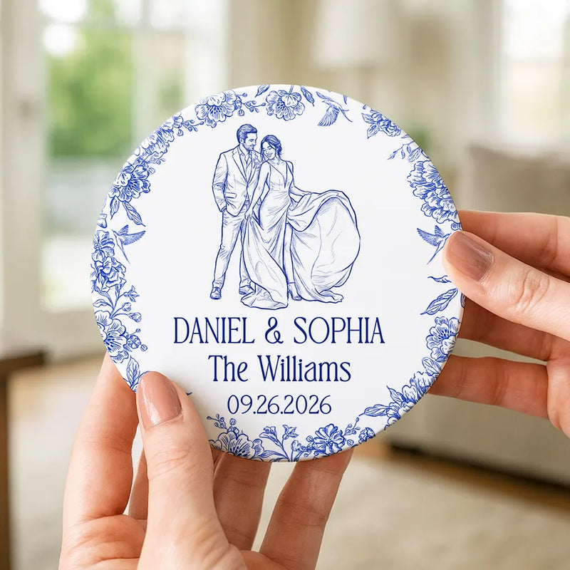 Custom Photo Pencil Sketch Couples Wedding Engaged Bachelor Party - Personalized Ceramic Coaster