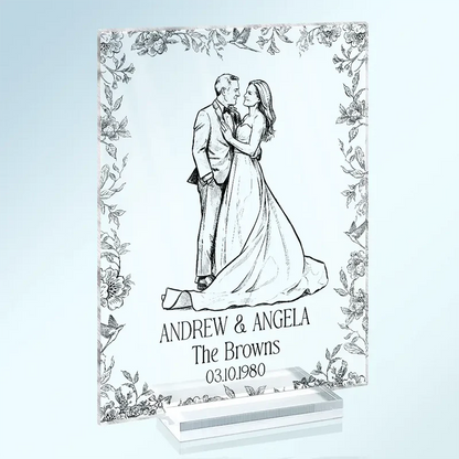 Custom Photo Pencil Sketch Couples Wedding Engaged Bachelor Party - Personalized Vertical Rectangle Acrylic Plaque