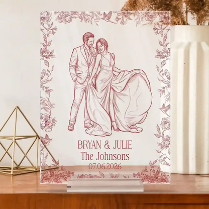 Custom Photo Pencil Sketch Couples Wedding Engaged Bachelor Party - Personalized Vertical Rectangle Acrylic Plaque