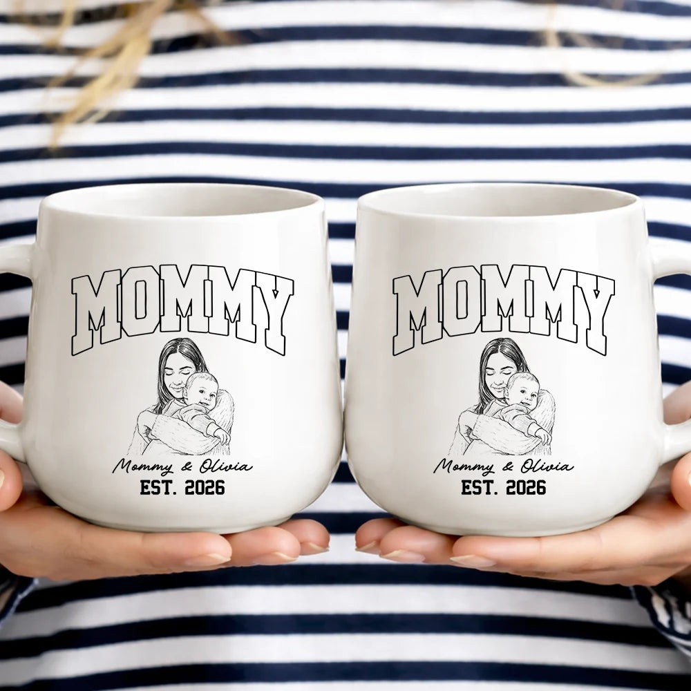 Custom Photo Pencil Sketch Dad Mom New Parents Est - Personalized Tapered Mug