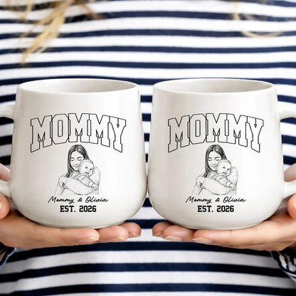 Custom Photo Pencil Sketch Dad Mom New Parents Est - Personalized Tapered Mug