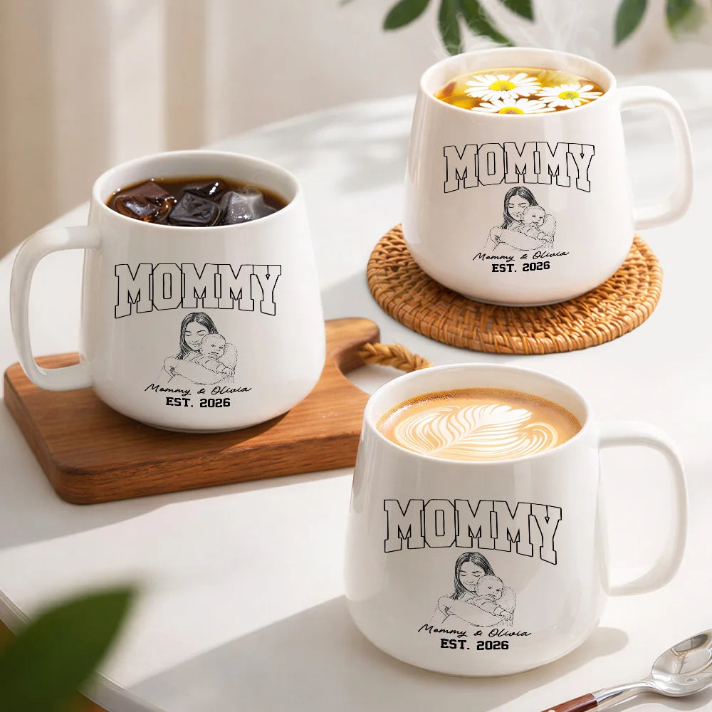 Custom Photo Pencil Sketch Dad Mom New Parents Est - Personalized Tapered Mug