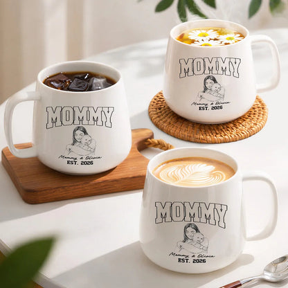 Custom Photo Pencil Sketch Dad Mom New Parents Est - Personalized Tapered Mug