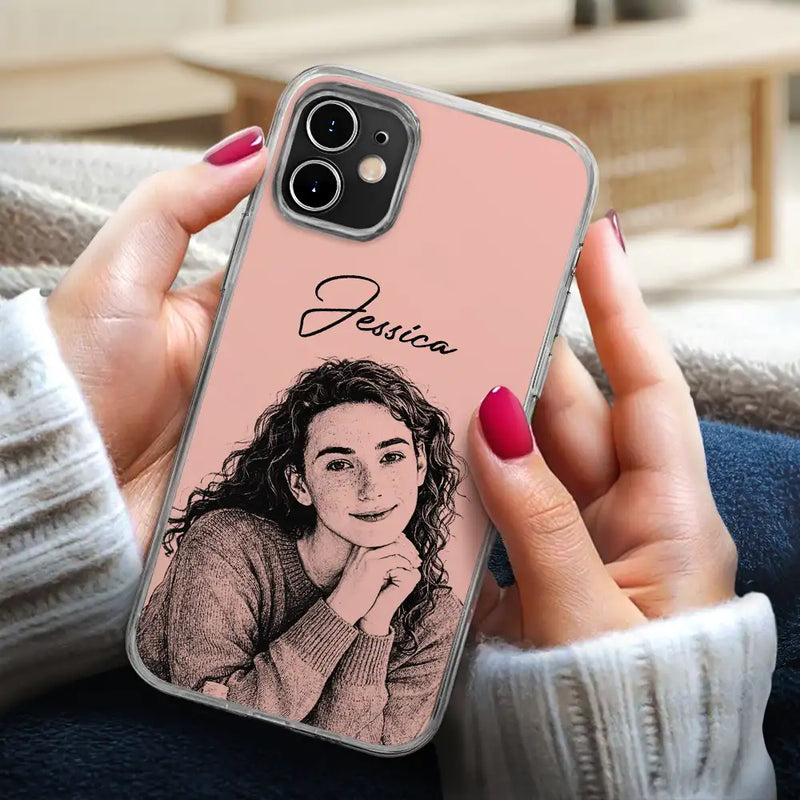 Custom Photo Pencil Sketch Family Besties Dog Cat Portrait - Personalized Clear Phone Case