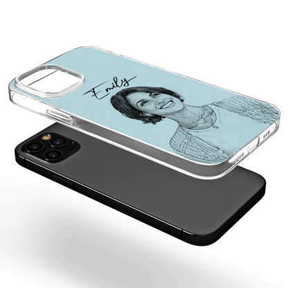 Custom Photo Pencil Sketch Family Besties Dog Cat Portrait - Personalized Clear Phone Case