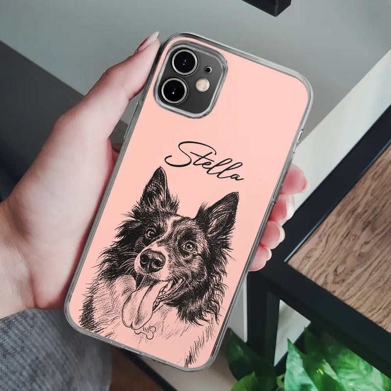 Custom Photo Pencil Sketch Family Besties Dog Cat Portrait - Personalized Clear Phone Case