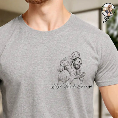 Custom Photo Pencil Sketch Best Dad Grandpa Ever Family Portrait - Personalized T Shirt