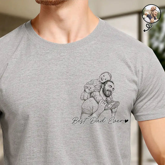 Custom Photo Pencil Sketch Best Dad Grandpa Ever Family Portrait - Personalized T Shirt