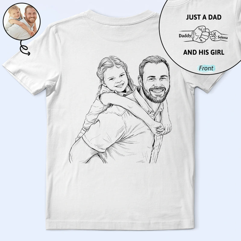 Father's Day Gifts, Custom Photo Pencil Sketch Just A Dad And His Girl - Personalized T Shirt