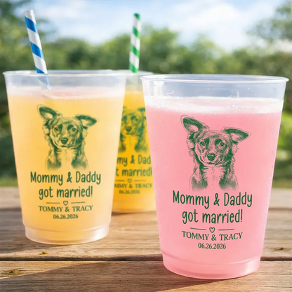 Custom Photo Pencil Sketch My Humans Are Getting Engaged Married - Personalized Frosted Cups
