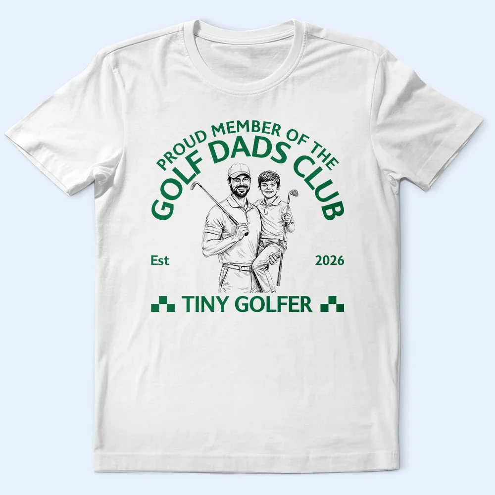Custom Photo Pencil Sketch Proud Member Of The Golf Dads Club - Personalized T Shirt