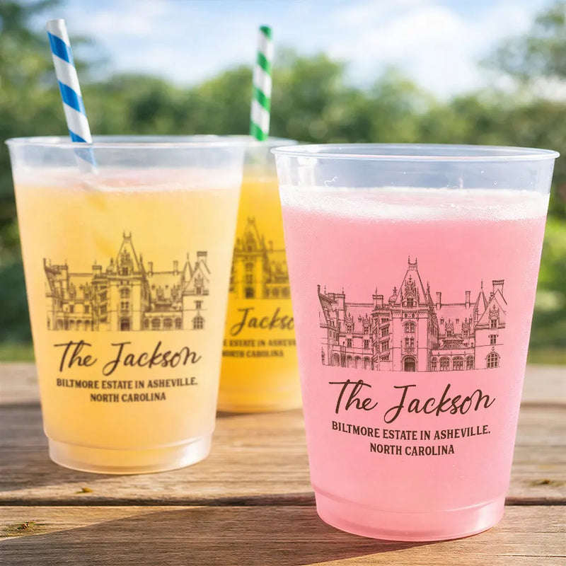 Custom Photo Pencil Sketch Wedding Venue Illustration - Personalized Frosted Cups