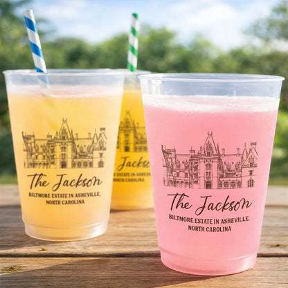 Custom Photo Pencil Sketch Wedding Venue Illustration - Personalized Frosted Cups