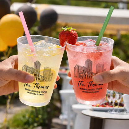 Custom Photo Pencil Sketch Wedding Venue Illustration - Personalized Frosted Cups