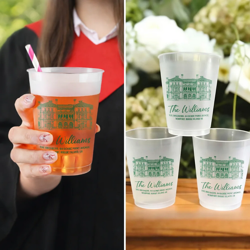Custom Photo Pencil Sketch Wedding Venue Illustration - Personalized Frosted Cups