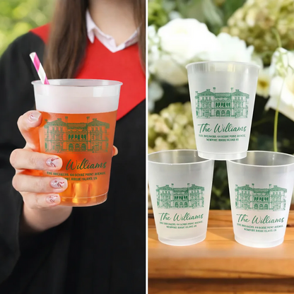 Custom Photo Pencil Sketch Wedding Venue Illustration - Personalized Frosted Cups
