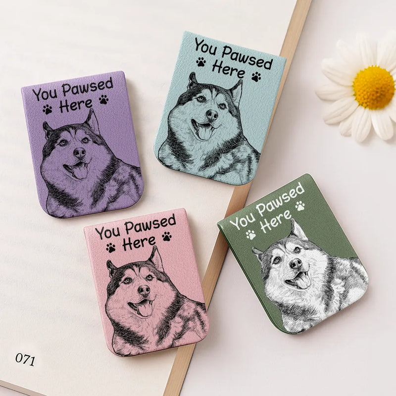 Custom Photo Bold Sketch You Pawsed Here - Personalized Leather Magnetic Bookmark