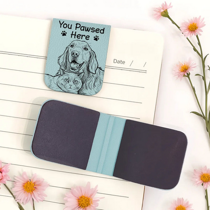 Custom Photo Bold Sketch You Pawsed Here - Personalized Leather Magnetic Bookmark