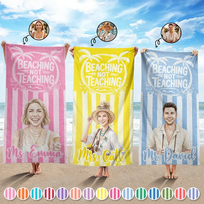 Custom Photo Realistic Watercolor Art Beaching Not Teaching Vibrant Stripes Color - Personalized Beach Towel