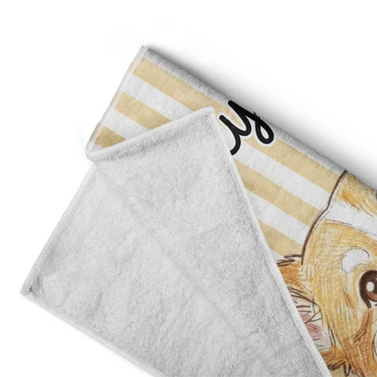 Custom Photo Colored Pencil Sketch Cute Dog Cat Stripe Pattern - Personalized Beach Towel