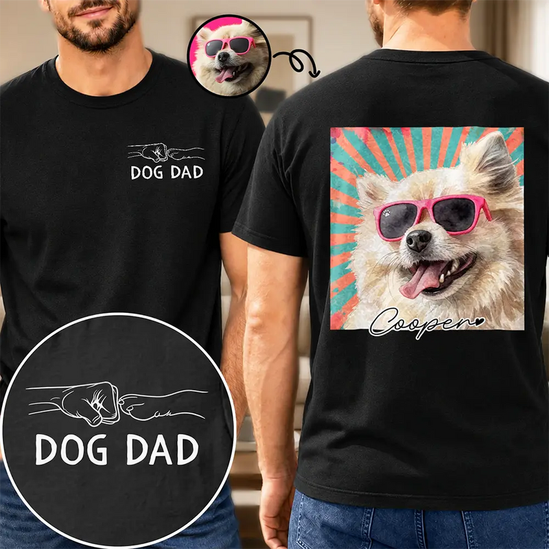 Custom Photo Realistic Watercolor Art Dog Cat Dad Mom Pet Lover Hand Punch - Personalized T Shirt